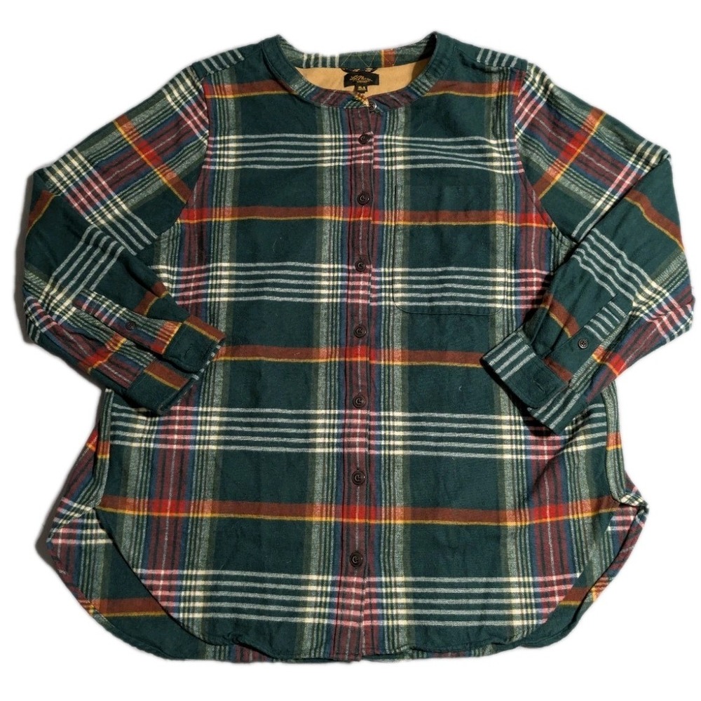 LL Bean Signature 1933 Chamois Tunic Womens XL Plaid Collarless Shirt